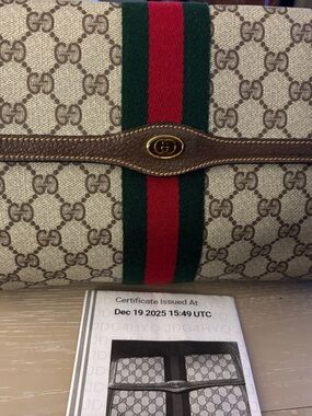 Gucci Beige GG Canvas Toiletry Bag with Green and Red Web
